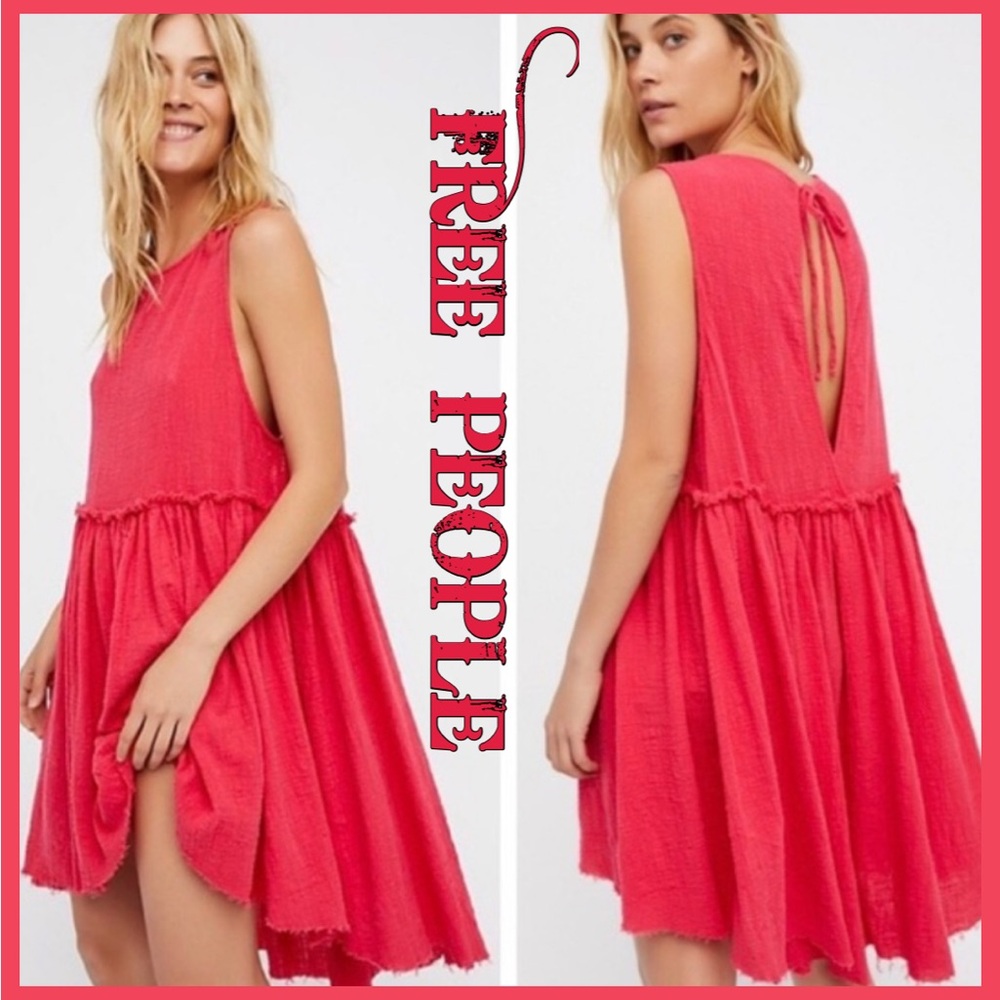 Free People Deep Coral High Low, Asymmetrical Sleeveless Dress ~ Sz Sm - Picture 1 of 7